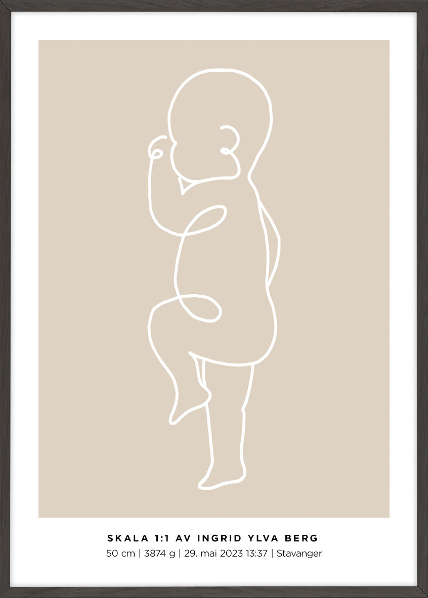 Personlig fødselsplakat med barnets eksakte mül og fødselsdetaljer